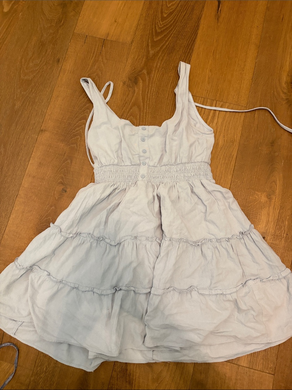 Hem & Thread White Tiered Mini Dress - small bleach stain.